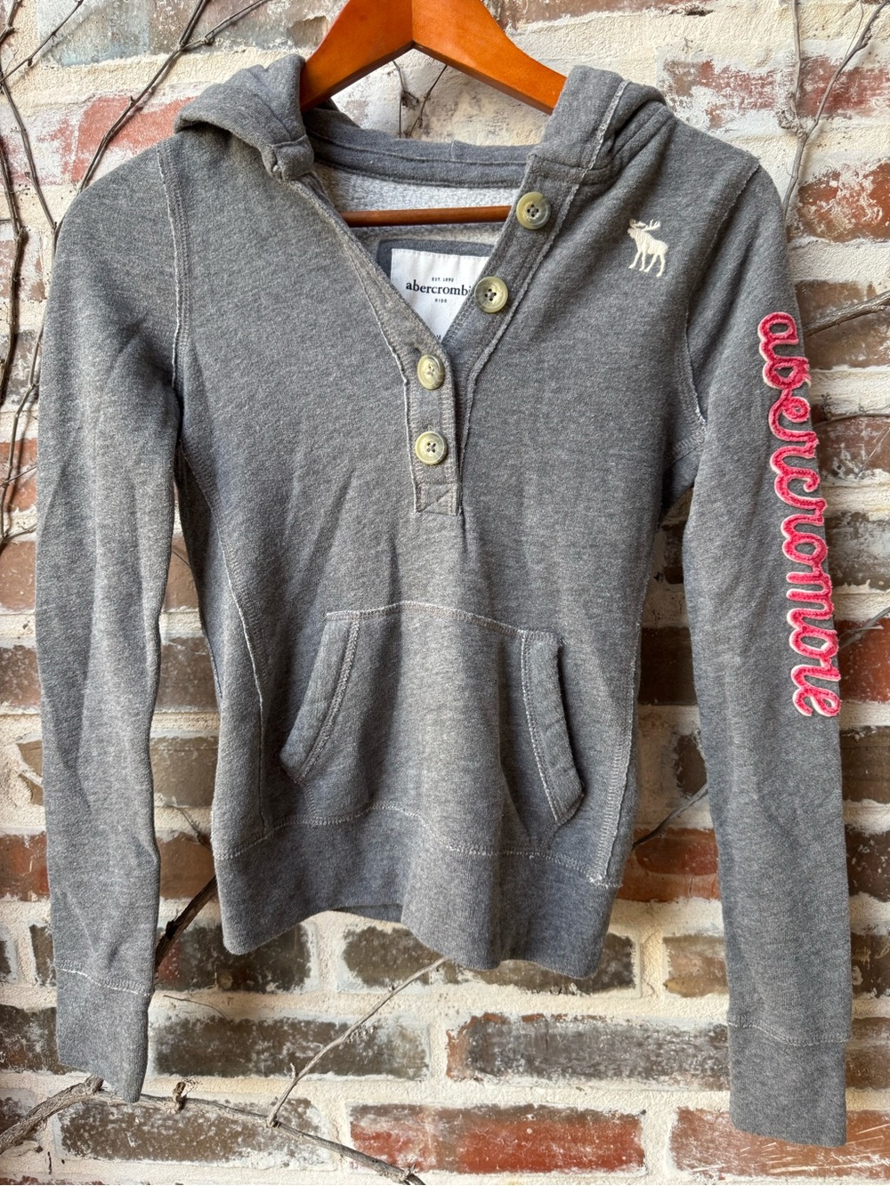 VTG Y2K Abercrombie Kids Gray Henley Button Hoodie M